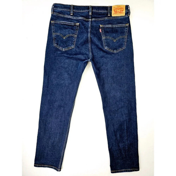 Levis Size 38X32 Men's Straight Blue Denim 5 Pocket Logo Zip Jeans - Picture 1 of 13